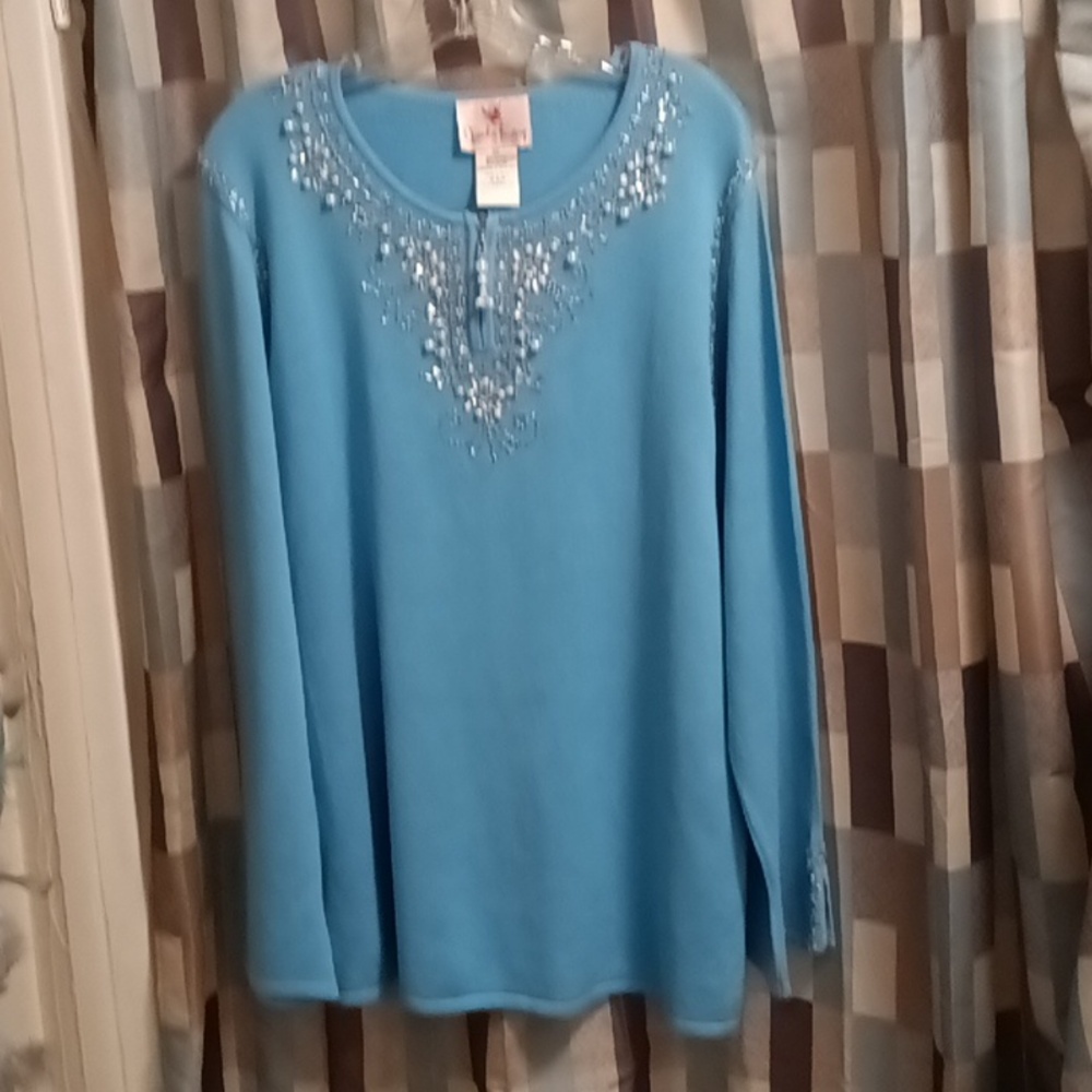 FINAL PRICE Quacker Factory v-neckline sweater/pearl embellishments XL - Picture 5 of 16